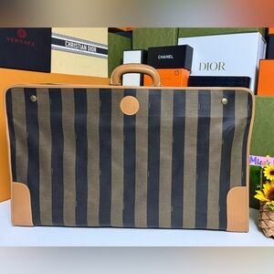 Auth FENDI Preowned EUC Pequin Black&Brown PVC Luggage Bag w/Signature Patterns
